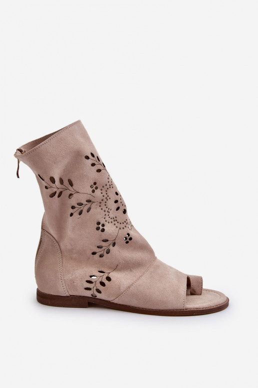 Zazoo Suede sandále na podpätku v béžovej farbe
