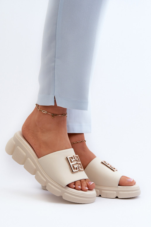 Kožené papuče Vinceza béžové so...