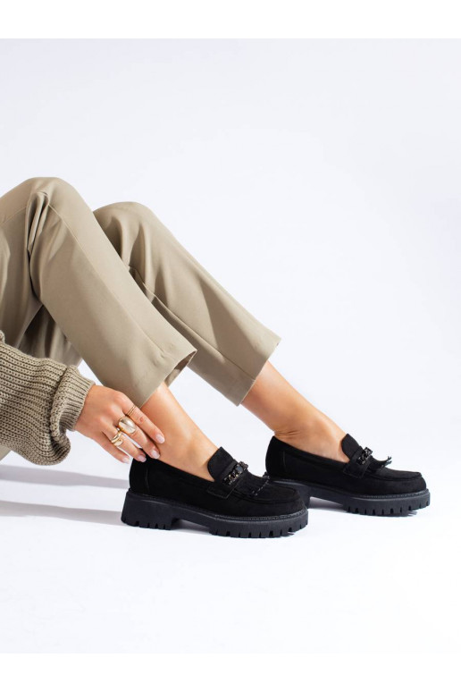 Semišové čierne dámske mokasíny Shelovet