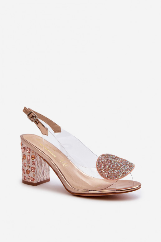 Sandále s podpätkami ružovo-zlatej...
