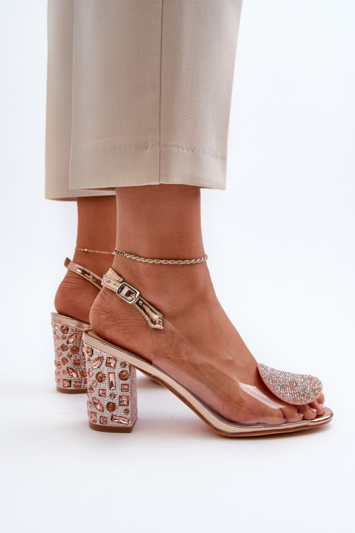 Sandále s podpätkami ružovo-zlatej...