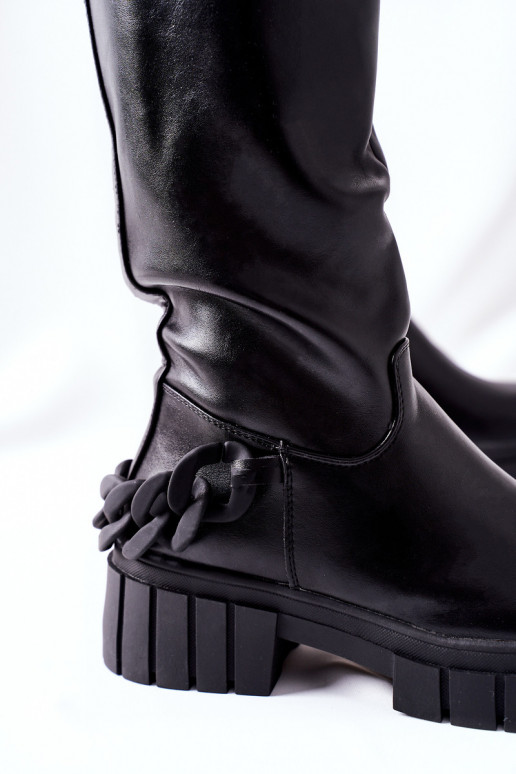 Čierne dlhé čižmy s retiazkami Teardown