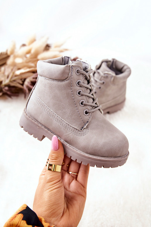 Detské čižmy na šnurovanie v šedej farbe