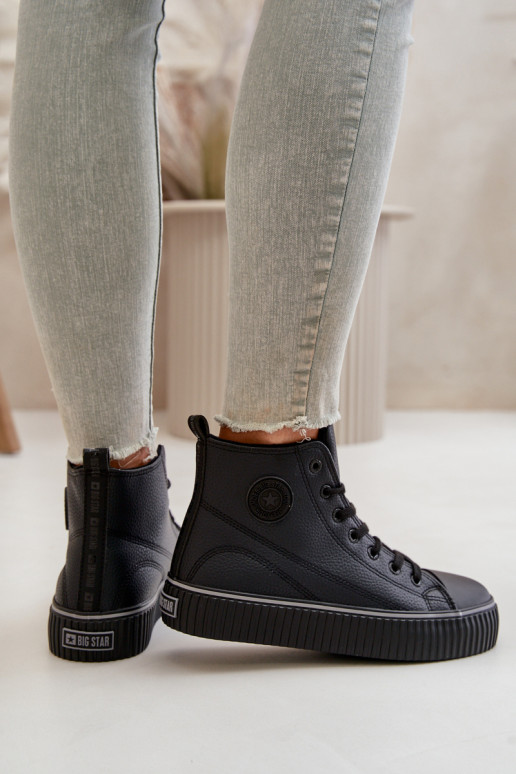 Dámske zahriať sa bežná obuv z eko kože Big Star OO274790 čierna Dámske zahriať sa bežná obuv z eko kože Big Star OO274790 čierna