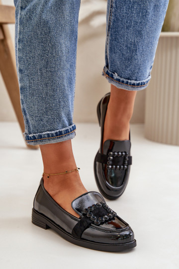Lakované mokasíny Dámske s ozdobami čierna Vinceza 58389