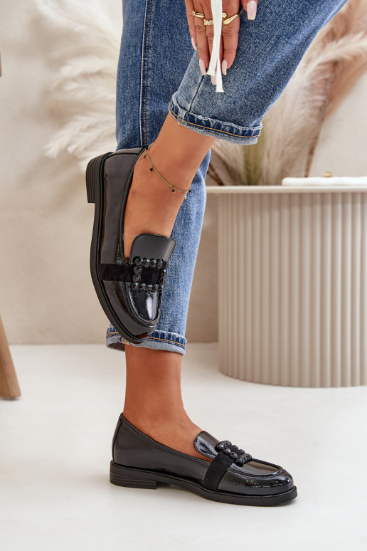 Lakované mokasíny Dámske s ozdobami čierna Vinceza 58389