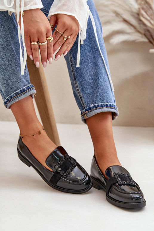 Lakované mokasíny Dámske s ozdobami čierna Vinceza 58389