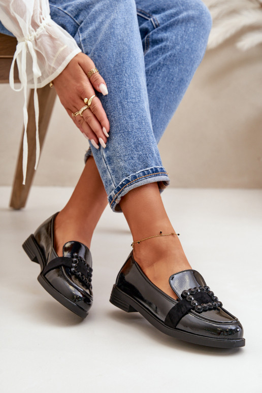 Lakované mokasíny Dámske s ozdobami čierna Vinceza 58389