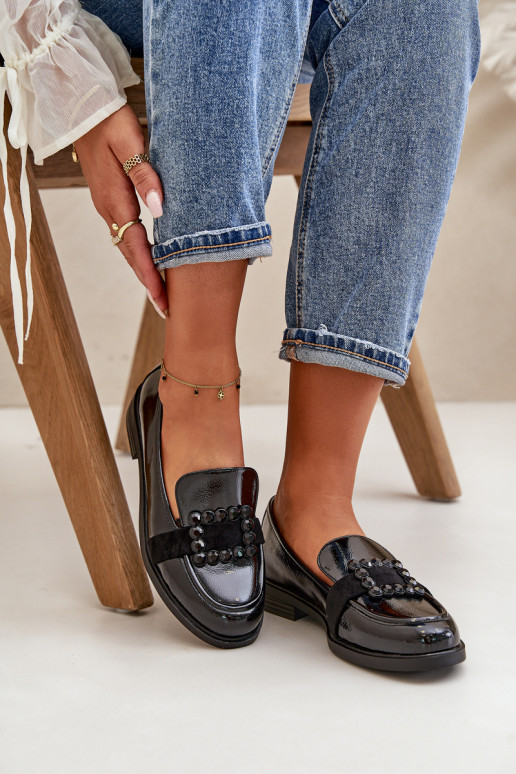 Lakované mokasíny Dámske s ozdobami čierna Vinceza 58389