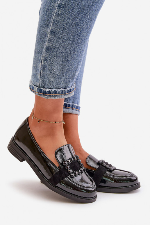 Lakované mokasíny Dámske s ozdobami čierna Vinceza 58389
