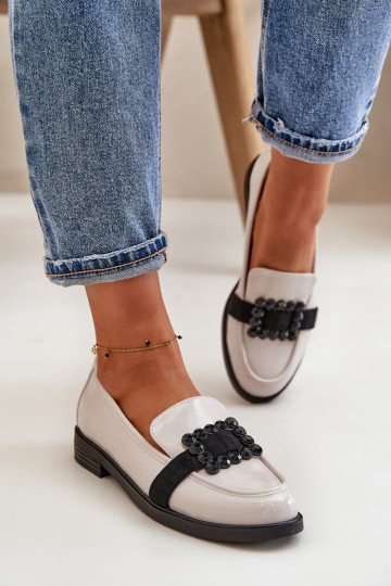 Lakované mokasíny Dámske s ozdobami sivá Vinceza 58389