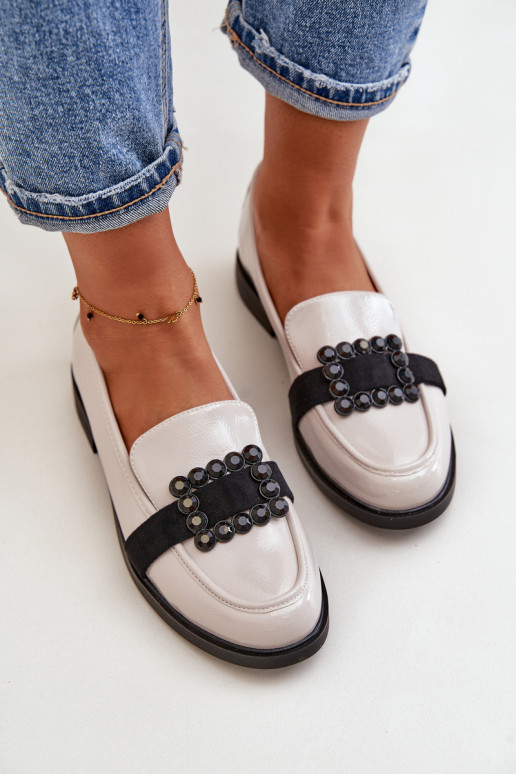 Lakované mokasíny Dámske s ozdobami sivá Vinceza 58389