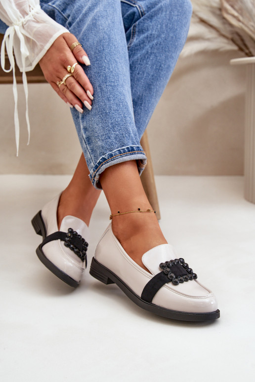 Lakované mokasíny Dámske s ozdobami sivá Vinceza 58389