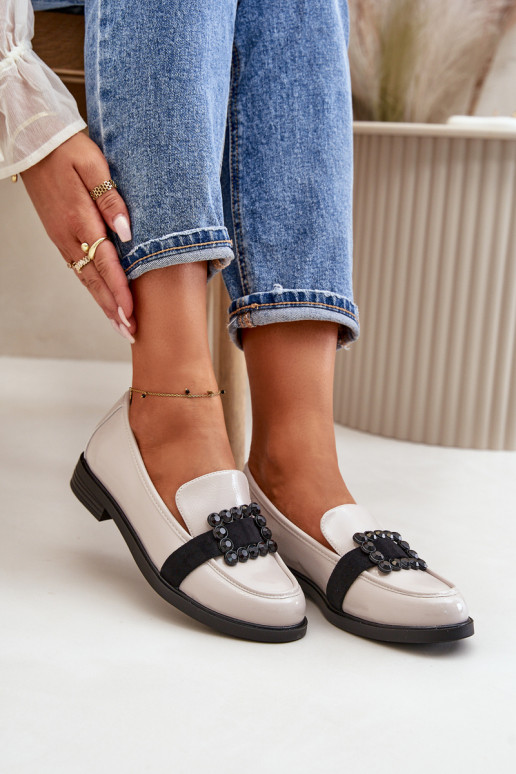 Lakované mokasíny Dámske s ozdobami sivá Vinceza 58389