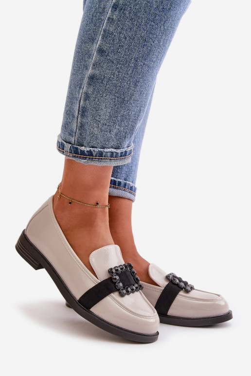 Lakované mokasíny Dámske s ozdobami sivá Vinceza 58389