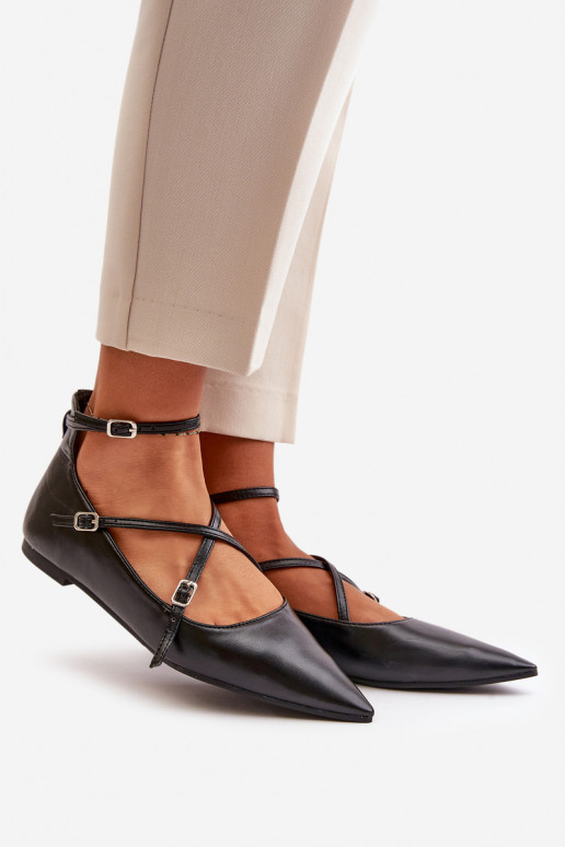 Balerínky Dámske Z Noskami špicatý nos I Przeplatającymi Się Paskami čierna Violra