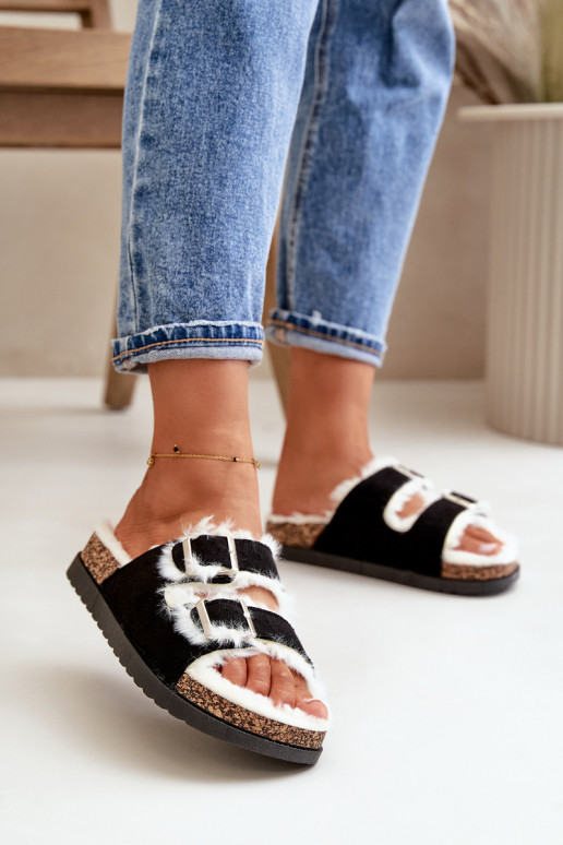 Dámske Papuče Papuče s prackami a kožušiny čierna Ezilena Dámske Papuče Papuče s prackami a kožušiny čierna Ezilena