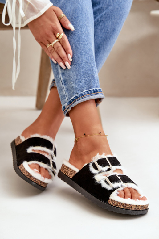 Dámske Papuče Papuče s prackami a kožušiny čierna Ezilena Dámske Papuče Papuče s prackami a kožušiny čierna Ezilena