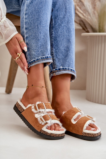 Dámske Papuče Papuče s prackami a kožušiny Hnedá farba Ezilena