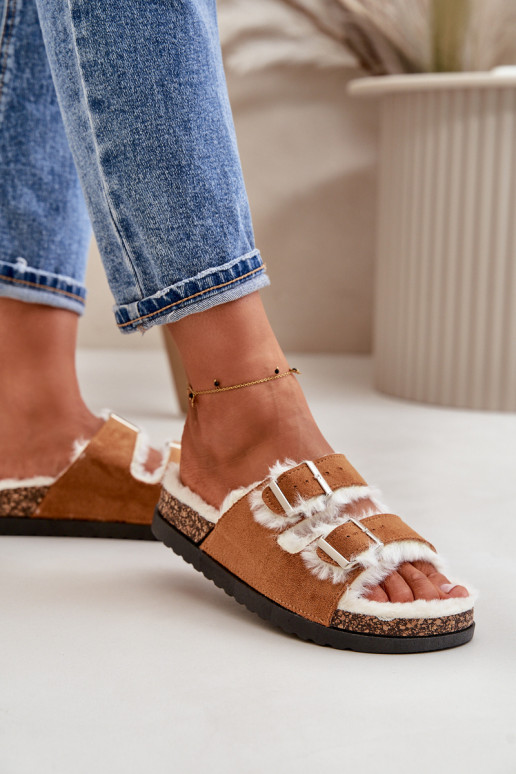 Dámske Papuče Papuče s prackami a kožušiny Hnedá farba Ezilena Dámske Papuče Papuče s prackami a kožušiny Hnedá farba Ezilena