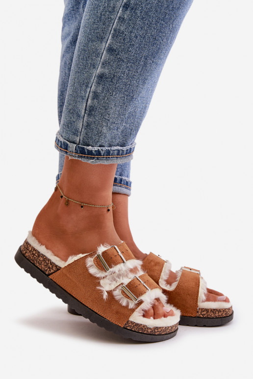 Dámske Papuče Papuče s prackami a kožušiny Hnedá farba Ezilena Dámske Papuče Papuče s prackami a kožušiny Hnedá farba Ezilena