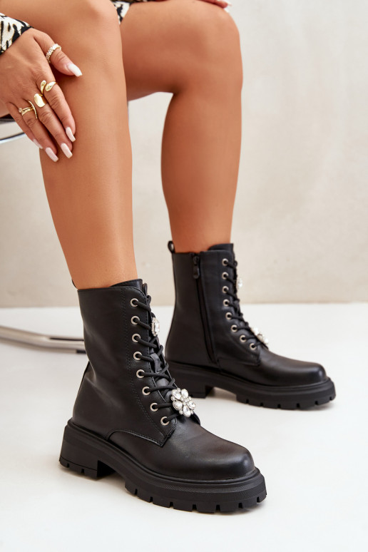 Pracovné členkové topánky Dámske Eko Kožené Z Przypinkami čierna Kristines Pracovné členkové topánky Dámske Eko Kožené Z Przypinkami čierna Kristines