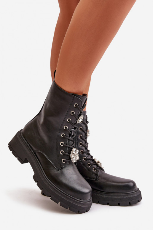 Pracovné členkové topánky Dámske Eko Kožené Z Przypinkami čierna Kristines Pracovné členkové topánky Dámske Eko Kožené Z Przypinkami čierna Kristines