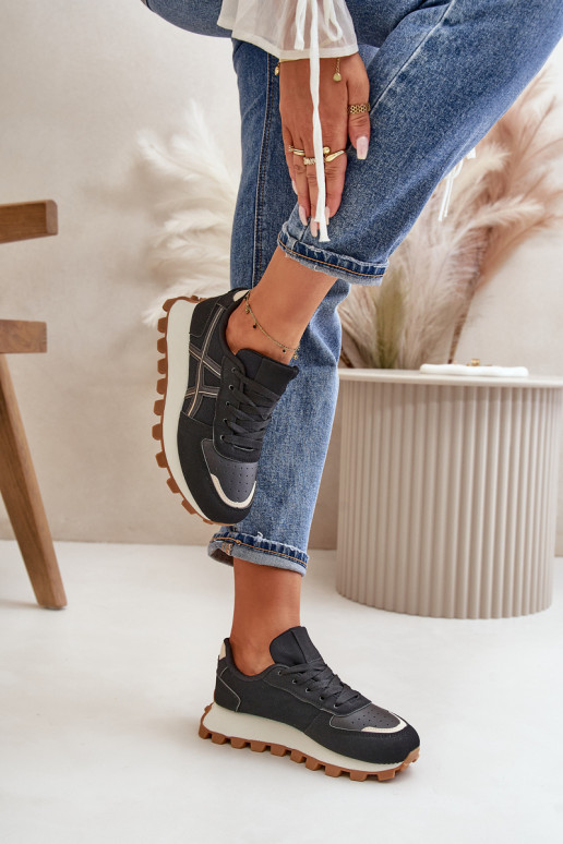 Tenisky model obuvi tenisky Dámske so šnúrkami s platformou čierna Mialunae Tenisky model obuvi tenisky Dámske so šnúrkami s platformou čierna Mialunae