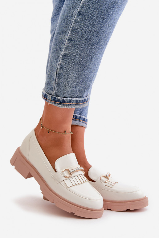 dámske mokasíny s ozdobami Eko Kožené biela farba Tialorae