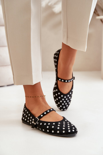 Zdobené Balerínky s popruhmi z eko semišuoIne čierna Tirilissa