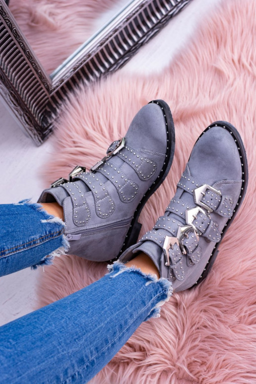 Lu Boo Grey Virginia Rock Star Studded Topánky Zamsz