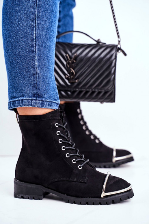 Dámske čižmy Lu Boo Čierne semišové čižmy s oceľovým detailom Jacksy Dámske čižmy Lu Boo Čierne semišové čižmy s oceľovým detailom Jacksy