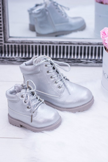 Detské vyteplené strieborné čižmy Dexter