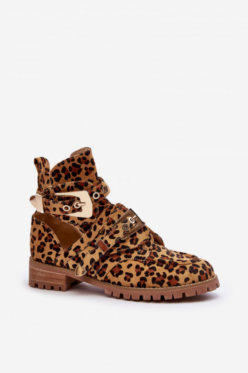 Lu Boo Leopard Print Semišové čižmy Rock Girl