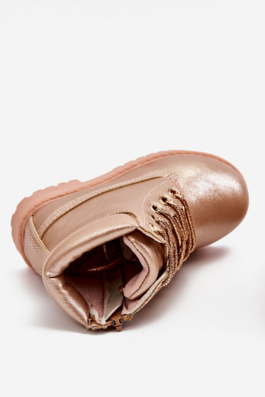 Detské šnurovacie čižmy vyteplené ružovo-zlatou farbou Dexter Detské šnurovacie čižmy vyteplené ružovo-zlatou farbou Dexter