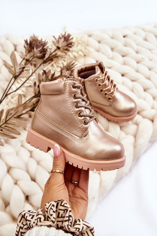 Detské šnurovacie čižmy vyteplené ružovo-zlatou farbou Dexter Detské šnurovacie čižmy vyteplené ružovo-zlatou farbou Dexter