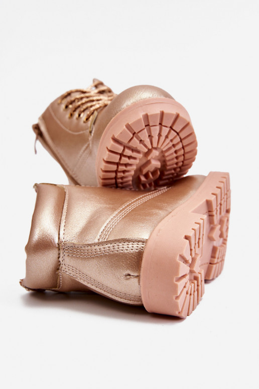 Detské šnurovacie čižmy vyteplené ružovo-zlatou farbou Dexter Detské šnurovacie čižmy vyteplené ružovo-zlatou farbou Dexter