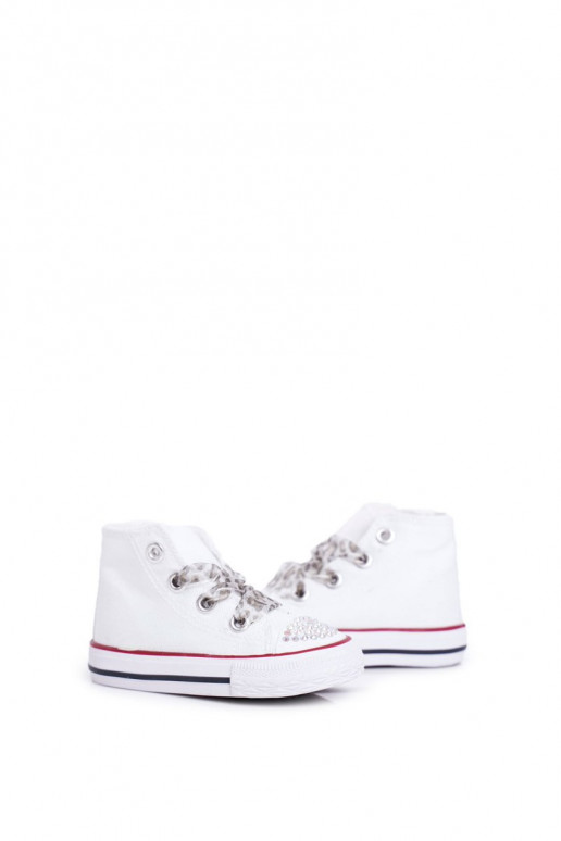 Detská voľnočasová obuv s trblietavými očkami v bielej farbe Smile Detská voľnočasová obuv s trblietavými očkami v bielej farbe Smile