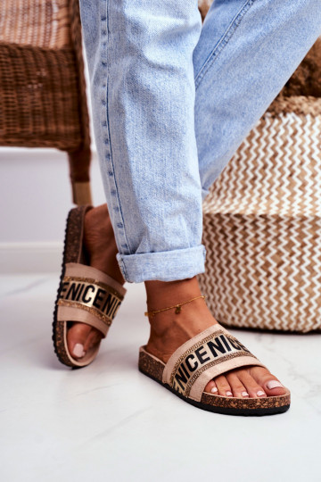 Papuče s trblietavými očkami béžovej farby Be Nice 2