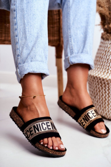 Papuče s trblietavými očkami Čierno-zlaté Be Nice 2