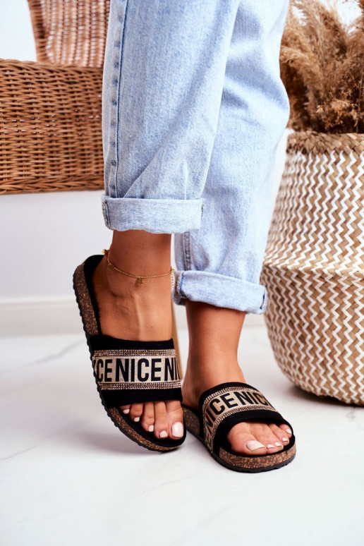 Papuče s trblietavými očkami Čierno-zlaté Be Nice