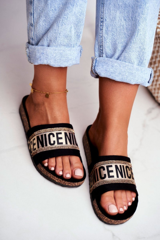 Papuče s trblietavými očkami Čierno-zlaté Be Nice