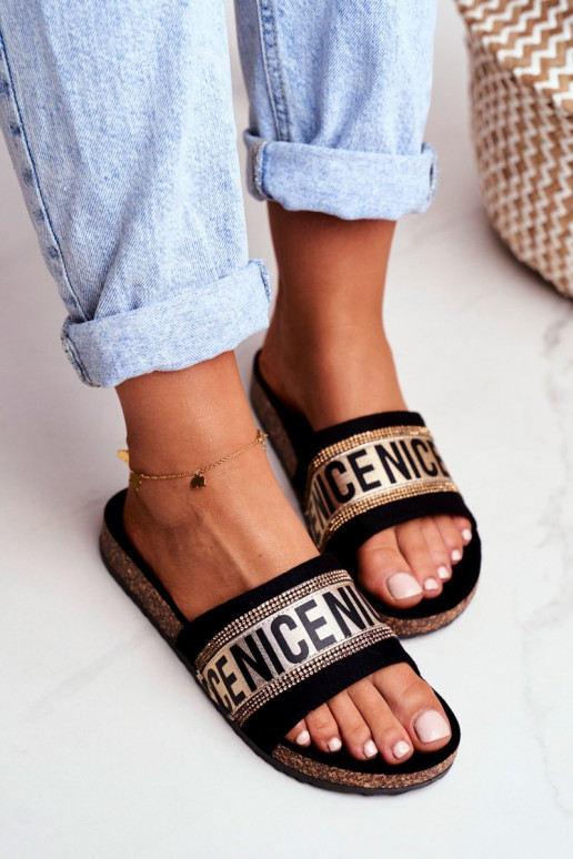 Papuče s trblietavými očkami Čierno-zlaté Be Nice