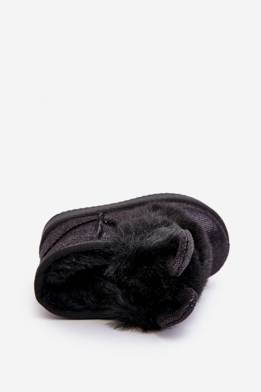 Detské snehule oteplené kožušinkou vo vnútri s uškami v čiernej farbe Betty