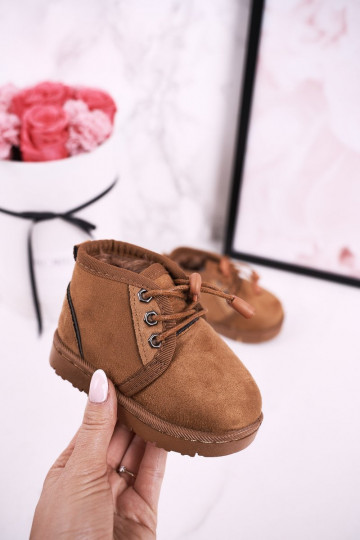 Detské snehule na šnurovanie s kožušinkou v hnedej farbe Hunter