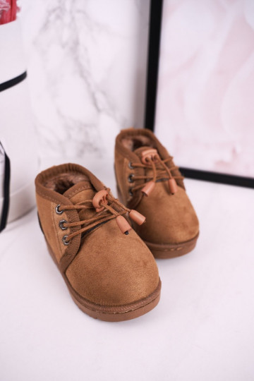 Detské snehule na šnurovanie s kožušinkou v hnedej farbe Hunter 2