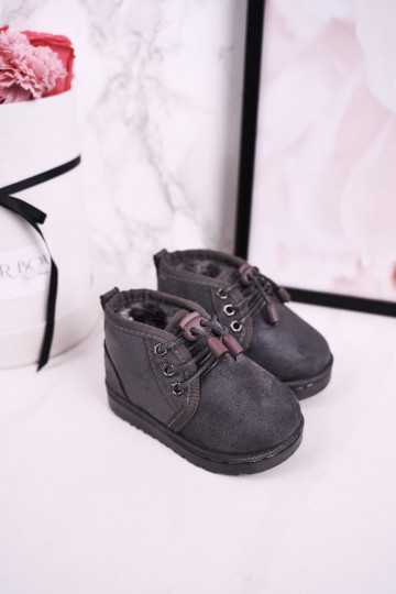 Detské šnurovacie snehule s kožušinkou v šedej farbe Hunter 2