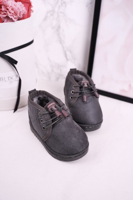 Detské šnurovacie snehule s kožušinkou v šedej farbe Hunter