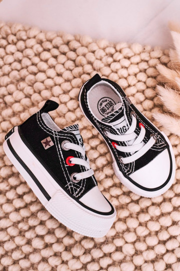 Detský klasický model tenisiek s plochou podrážkou BIG STAR HH374194 čiernej farby