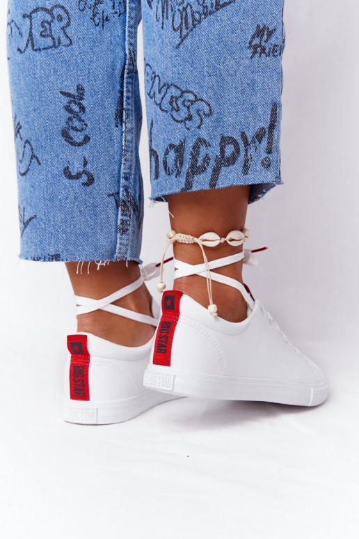 Tenisky z prírodnej kože s ozdobnými pruhmi BIG STAR DD274685 bielej farby